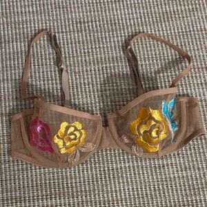 La Perla Tan Bra with Vibrant Floral Embroidery